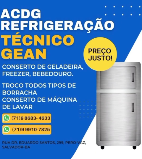 Conserto de geladeira, máquina de lavar e bebedouro com acdg refrigera