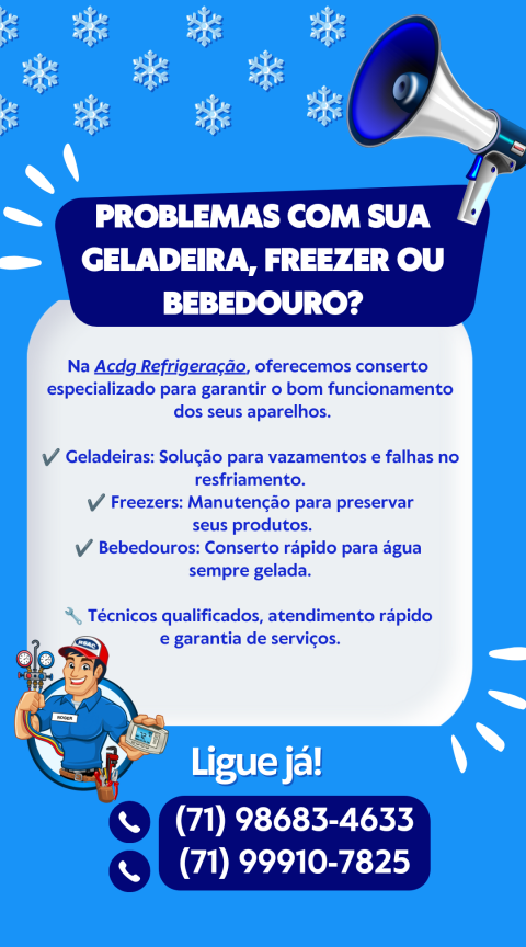 Geladeira, bebedouro ou freezer quebrado? Conserte com acdg refrigeraç