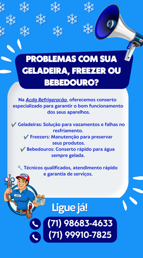 Geladeira, freezer e bebedouro conserto com acdg refrigeração em Salva